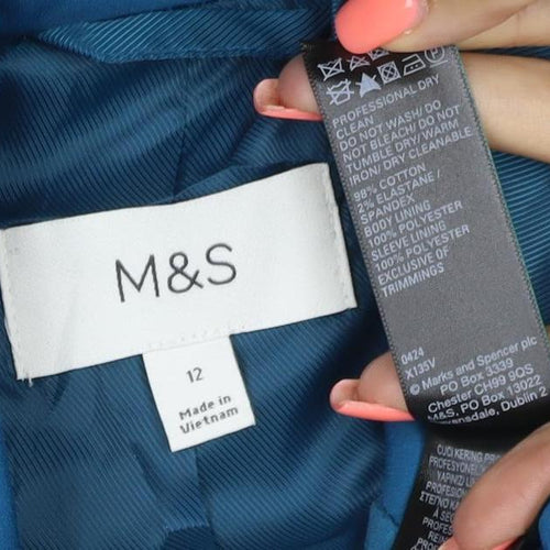 Marks and Spencer Women’s Blue Velvet Single-Breasted Blazer Size 12