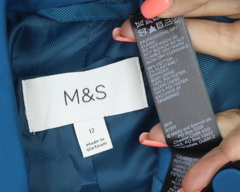 Marks and Spencer Women’s Blue Velvet Single-Breasted Blazer Size 12