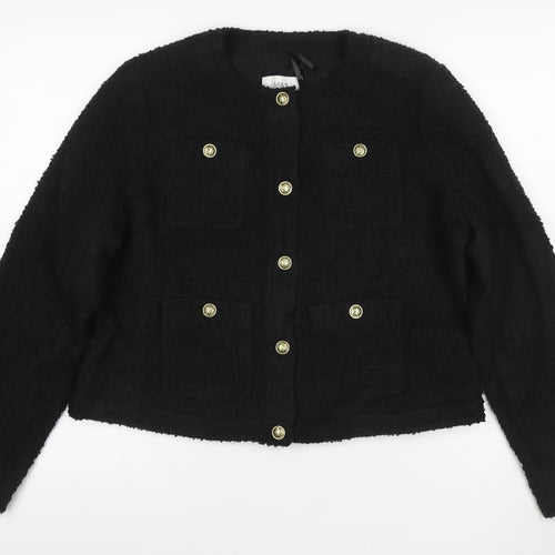 Marks and Spencer Women's Black Tweed Short Button Jacket Size 14
