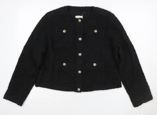 Marks and Spencer Women's Black Tweed Short Button Jacket Size 14