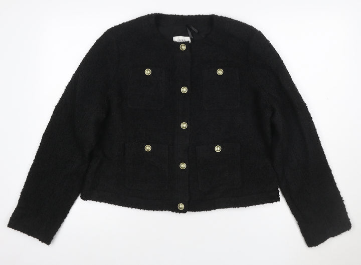 Marks and Spencer Women's Black Tweed Short Button Jacket Size 14