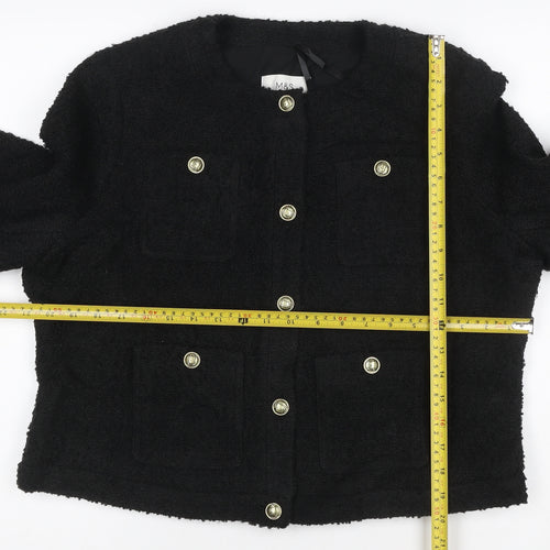 Marks and Spencer Women's Black Tweed Short Button Jacket Size 14