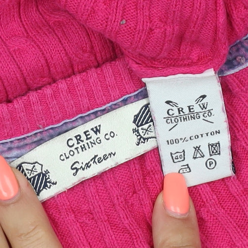 Crew Clothing Co. Women's Pink V-Neck Cotton Cable Knit Jumper Size 16
