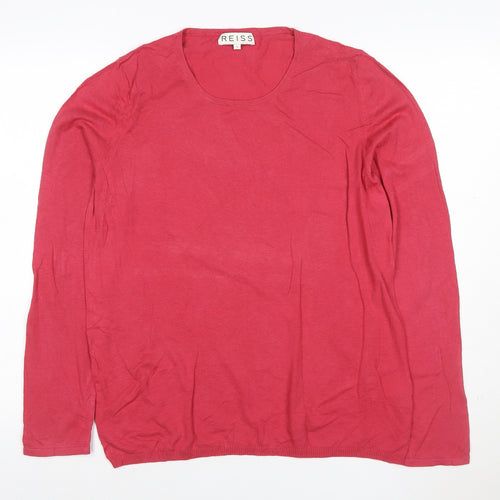 Reiss Women's Red Cotton Wool Crew Neck Long Sleeve Jumper Size S