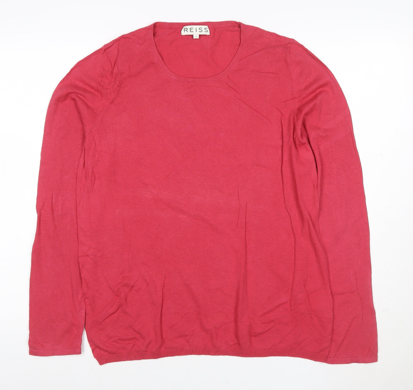 Reiss Women's Red Cotton Wool Crew Neck Long Sleeve Jumper Size S