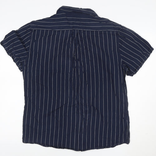 Larsson & Co Men's Blue Striped Cotton Short Sleeve Button-Up Shirt XL