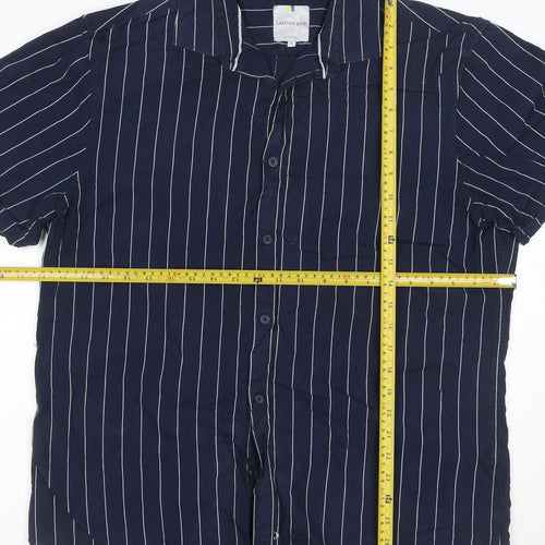 Larsson & Co Men's Blue Striped Cotton Short Sleeve Button-Up Shirt XL