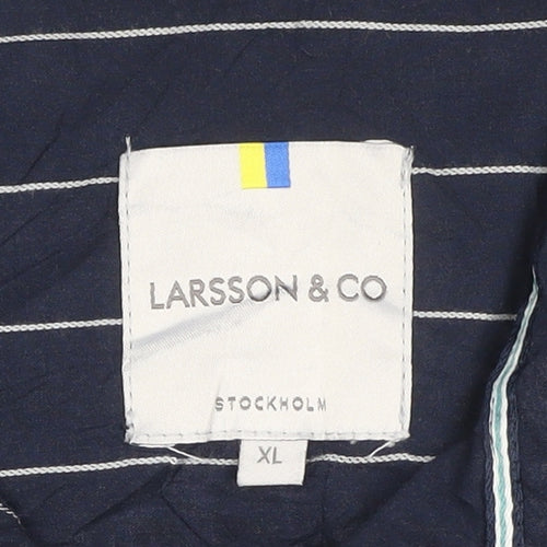 Larsson & Co Men's Blue Striped Cotton Short Sleeve Button-Up Shirt XL