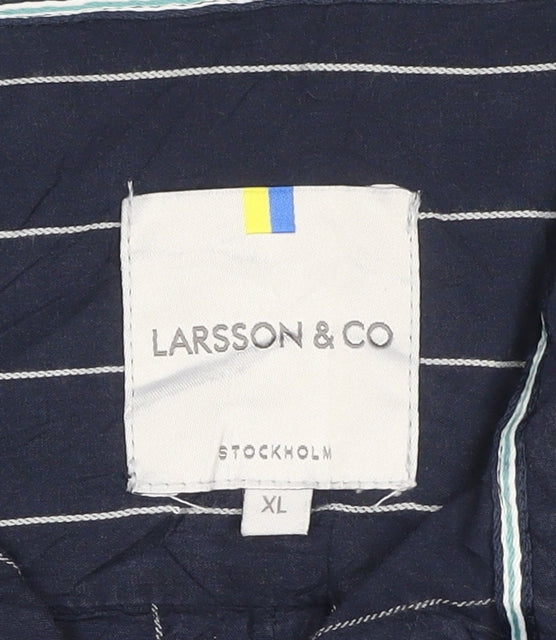 Larsson & Co Men's Blue Striped Cotton Short Sleeve Button-Up Shirt XL