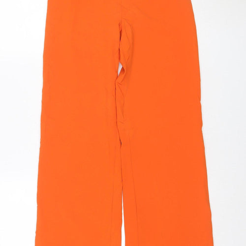 Zara Womens Orange Wide-Leg Crepe Trousers XS High Rise