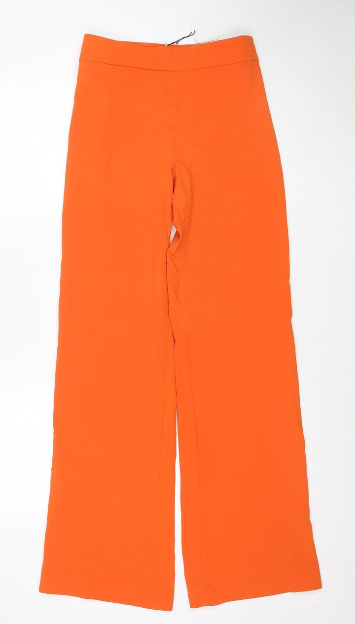 Zara Womens Orange Wide-Leg Crepe Trousers XS High Rise
