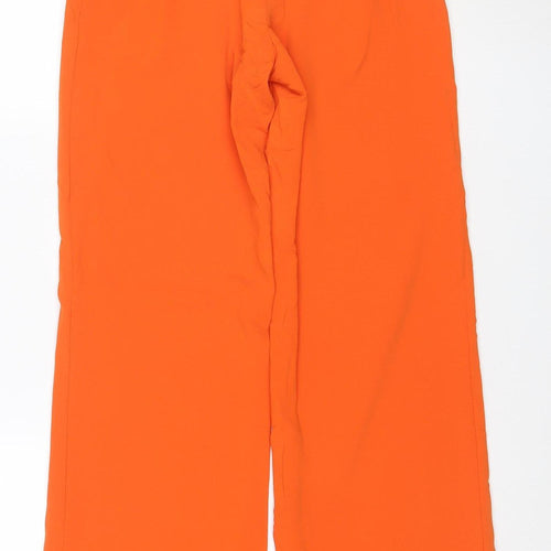 Zara Womens Orange Wide-Leg Crepe Trousers XS High Rise