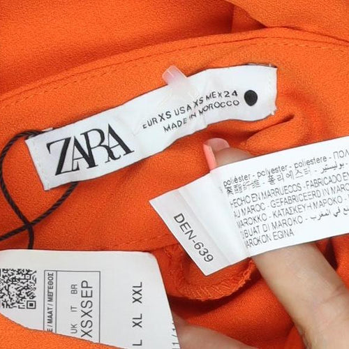 Zara Womens Orange Wide-Leg Crepe Trousers XS High Rise