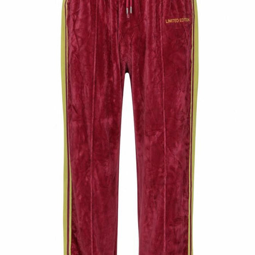 boohooMAN Men's Red Velour Track Pants L Side Stripe Elastic Waist