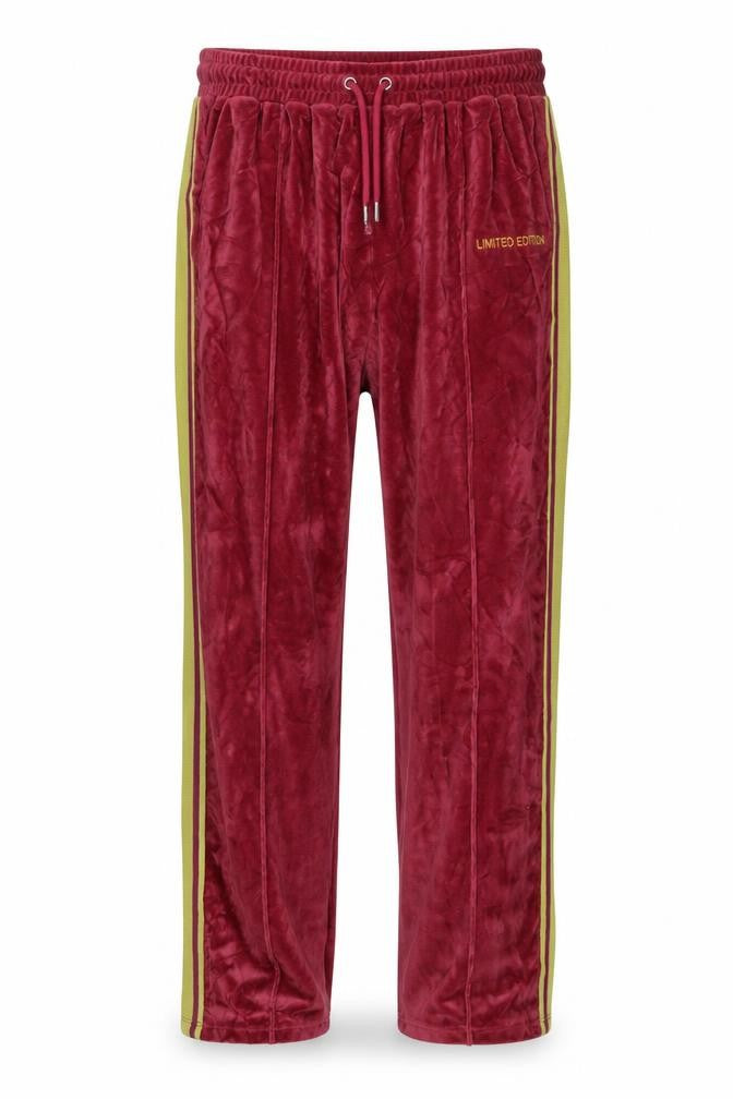boohooMAN Men's Red Velour Track Pants L Side Stripe Elastic Waist