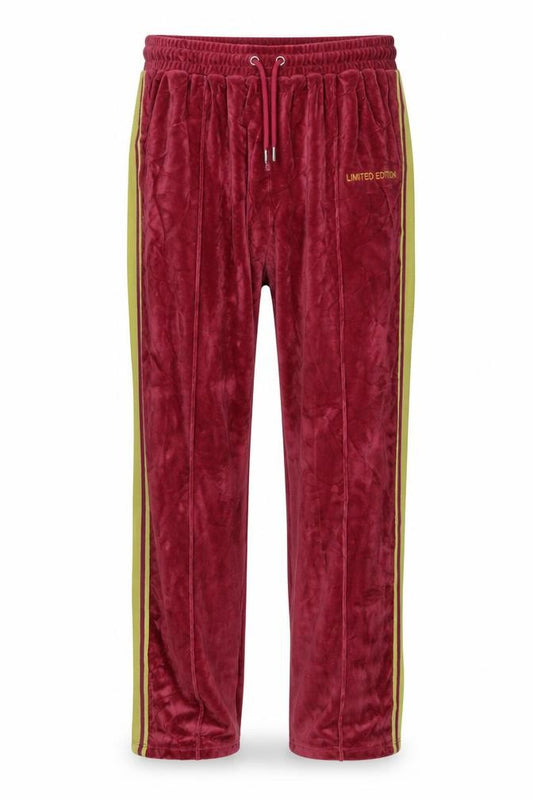 boohooMAN Men's Red Velour Track Pants L Side Stripe Elastic Waist