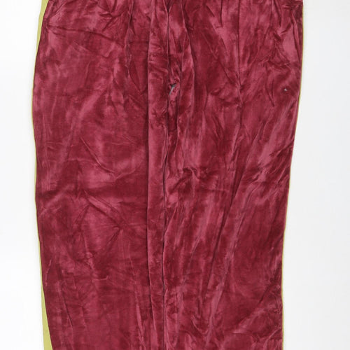 boohooMAN Men's Red Velour Track Pants L Side Stripe Elastic Waist