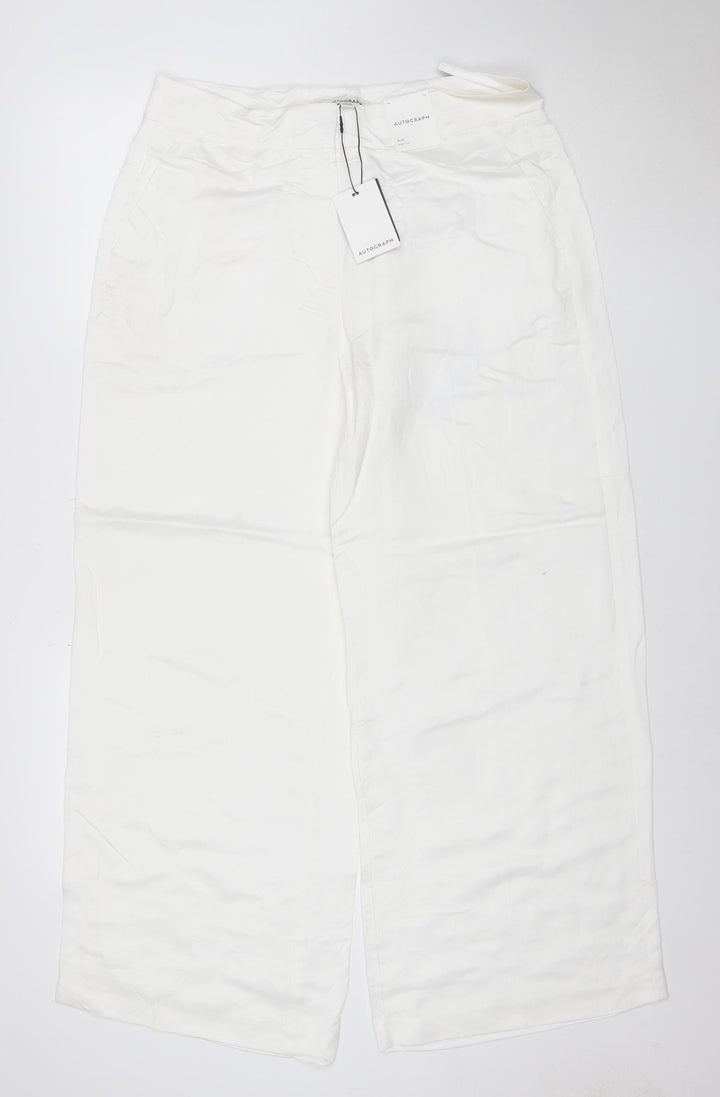 Marks and Spencer Autograph Women’s White Linen Blend Wide-Leg Trousers Size 14