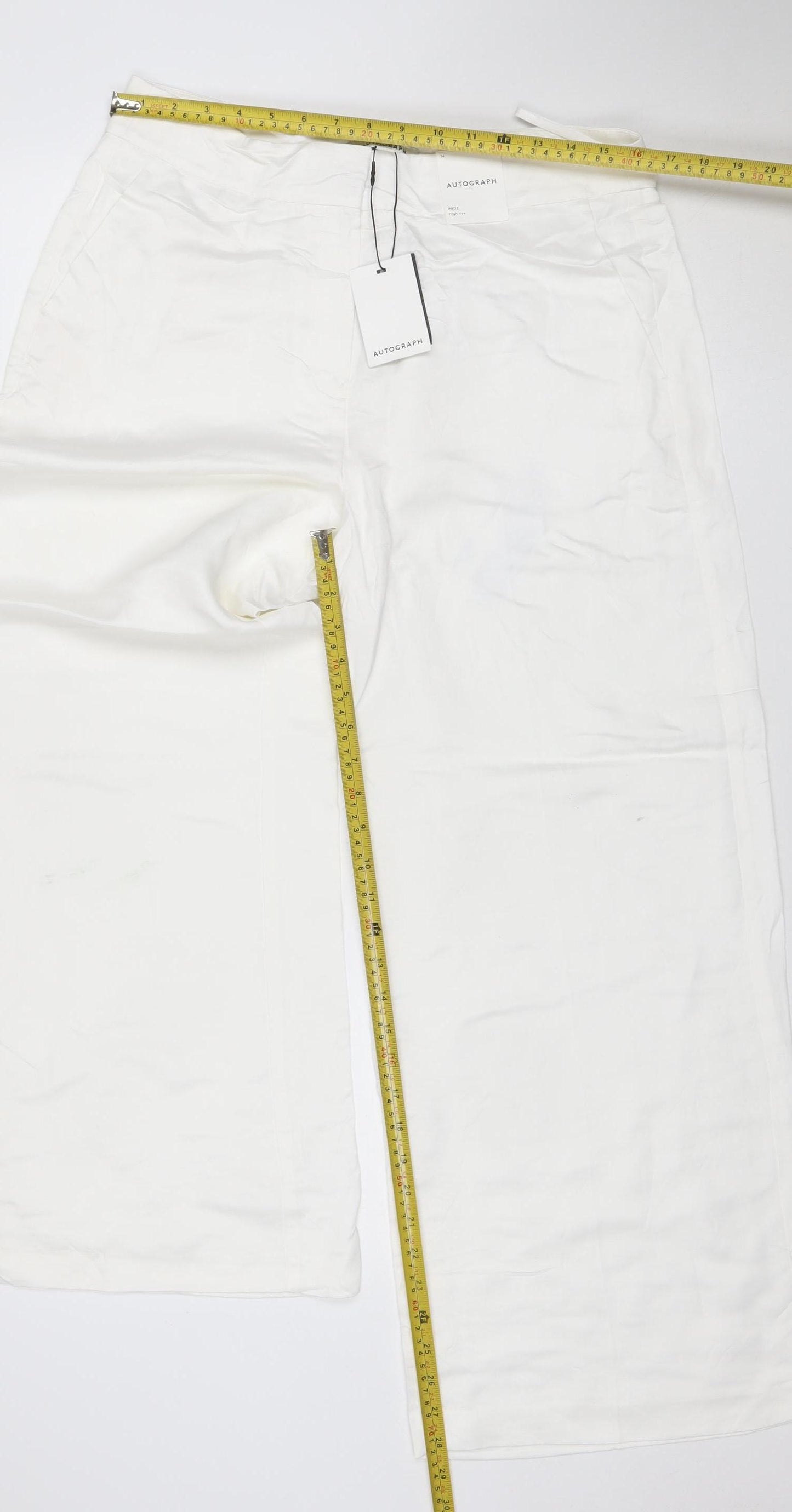 Marks and Spencer Autograph Women’s White Linen Blend Wide-Leg Trousers Size 14