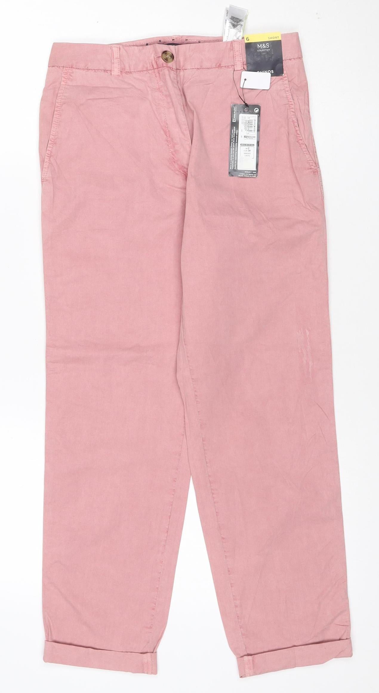 Marks and Spencer Women Pink Straight Cotton Jeans Size 6