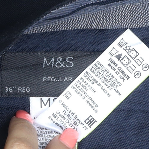 Marks and Spencer Men's Black 36 Regular Fit Dress Trousers