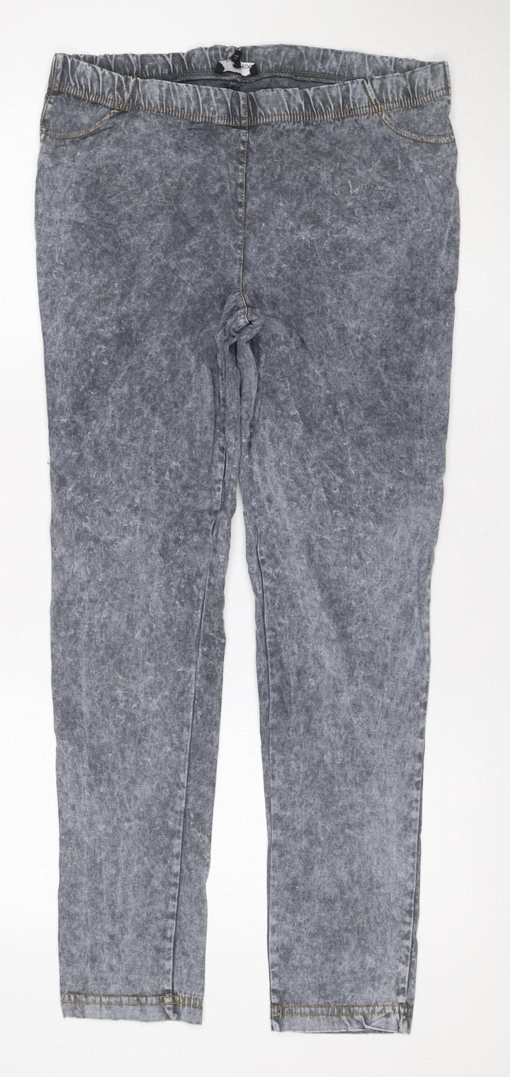 Next Womens Grey Acid Wash Jegging Jeans Size 14 Elastic Waist