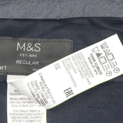 Marks and Spencer Men's Grey Wool Blend Regular Fit Dress Pants 42 Short
