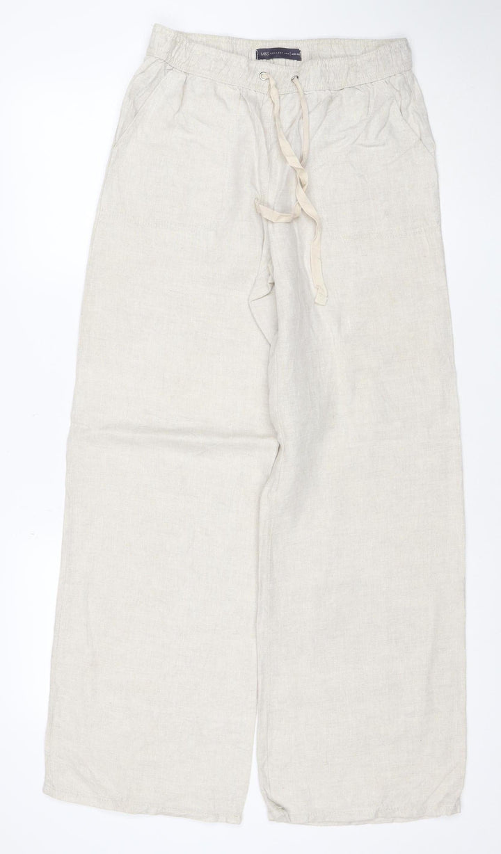 Marks and Spencer Women Beige Linen Wide Leg Trousers UK 8