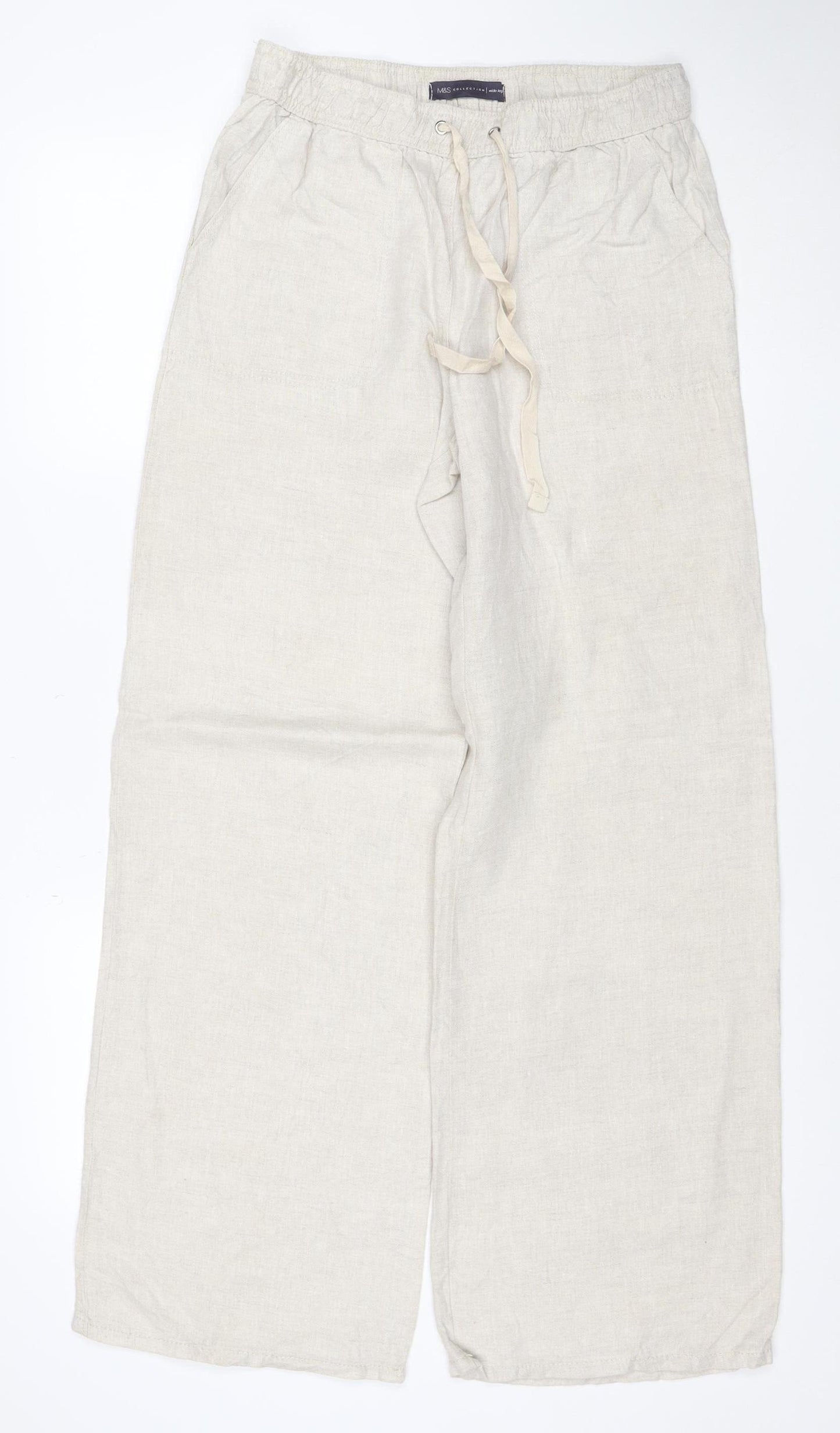 Marks and Spencer Women Beige Linen Wide Leg Trousers UK 8