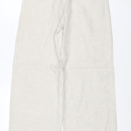 Marks and Spencer Women Beige Linen Wide Leg Trousers UK 8