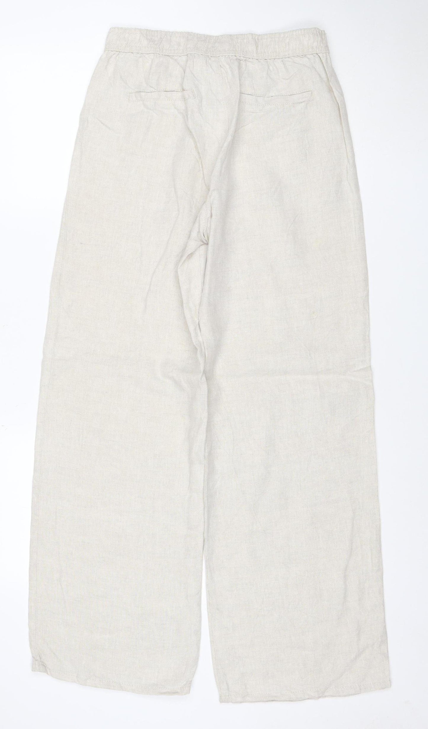 Marks and Spencer Women Beige Linen Wide Leg Trousers UK 8
