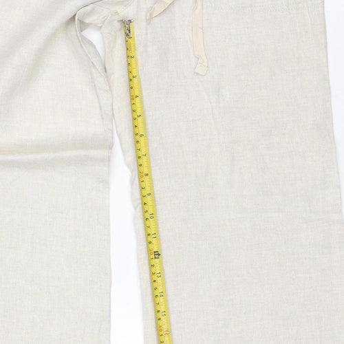Marks and Spencer Women Beige Linen Wide Leg Trousers UK 8