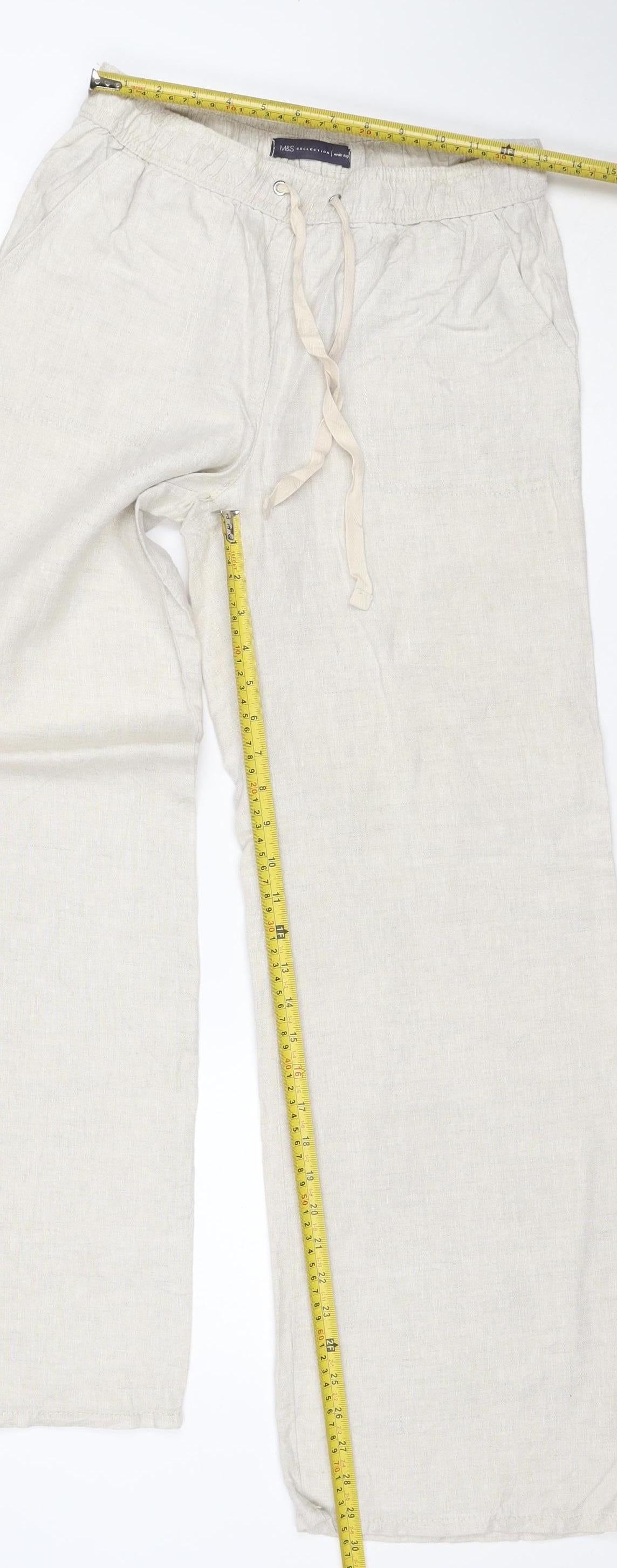 Marks and Spencer Women Beige Linen Wide Leg Trousers UK 8