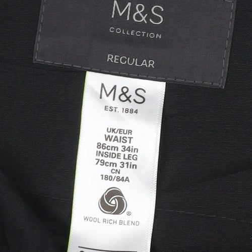 Marks and Spencer Womens Black Wool Blend Regular Dress Pants 34in Waist