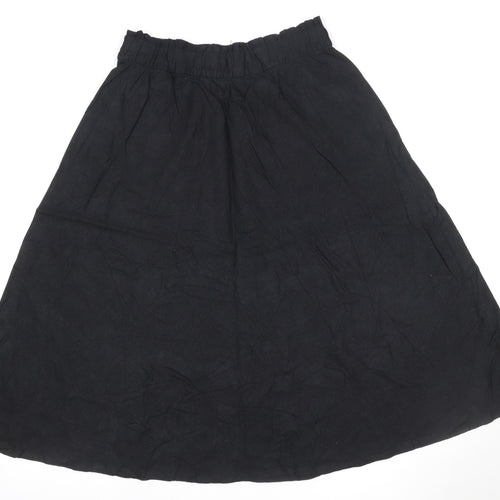 Marks and Spencer Women's Black Linen Blend A-Line Midi Skirt Size 14