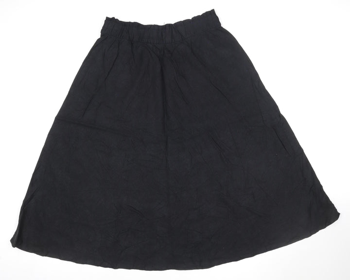 Marks and Spencer Women's Black Linen Blend A-Line Midi Skirt Size 14