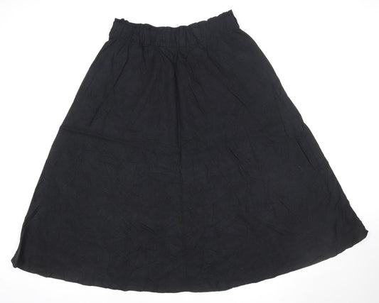 Marks and Spencer Women's Black Linen Blend A-Line Midi Skirt Size 14