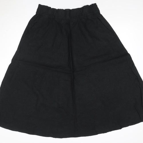 Marks and Spencer Women's Black Linen Blend A-Line Midi Skirt Size 14