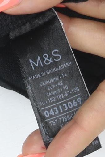 Marks and Spencer Women's Black Linen Blend A-Line Midi Skirt Size 14