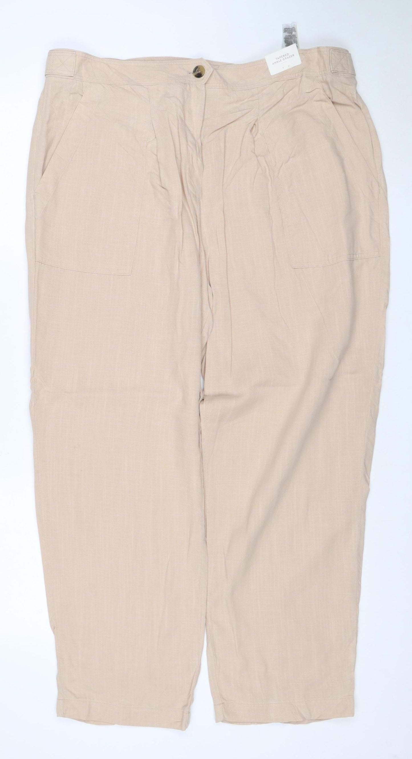 Marks and Spencer Per Una Women’s Beige Linen Blend Cargo Trousers Size 18