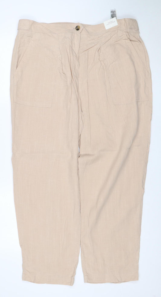 Marks and Spencer Per Una Women’s Beige Linen Blend Cargo Trousers Size 18