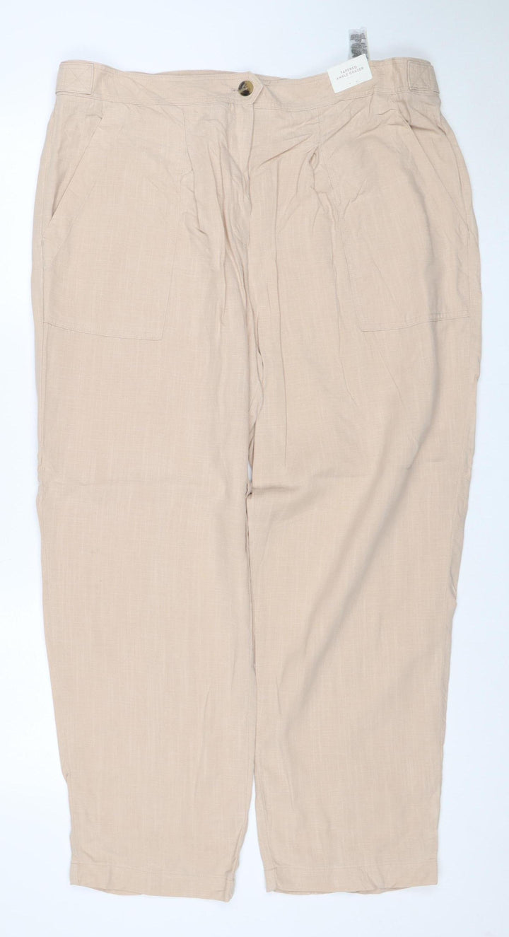 Marks and Spencer Per Una Women’s Beige Linen Blend Cargo Trousers Size 18