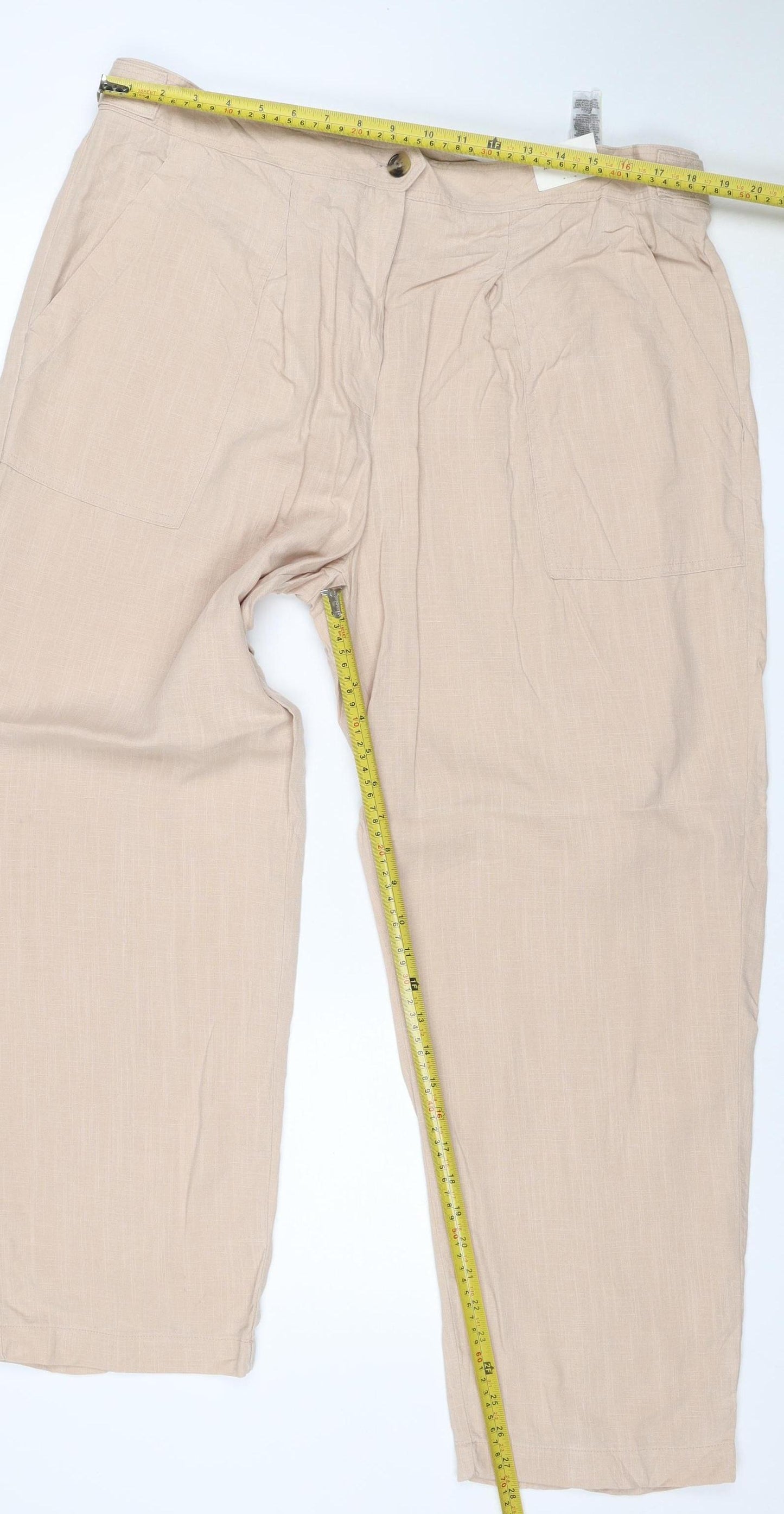 Marks and Spencer Per Una Women’s Beige Linen Blend Cargo Trousers Size 18