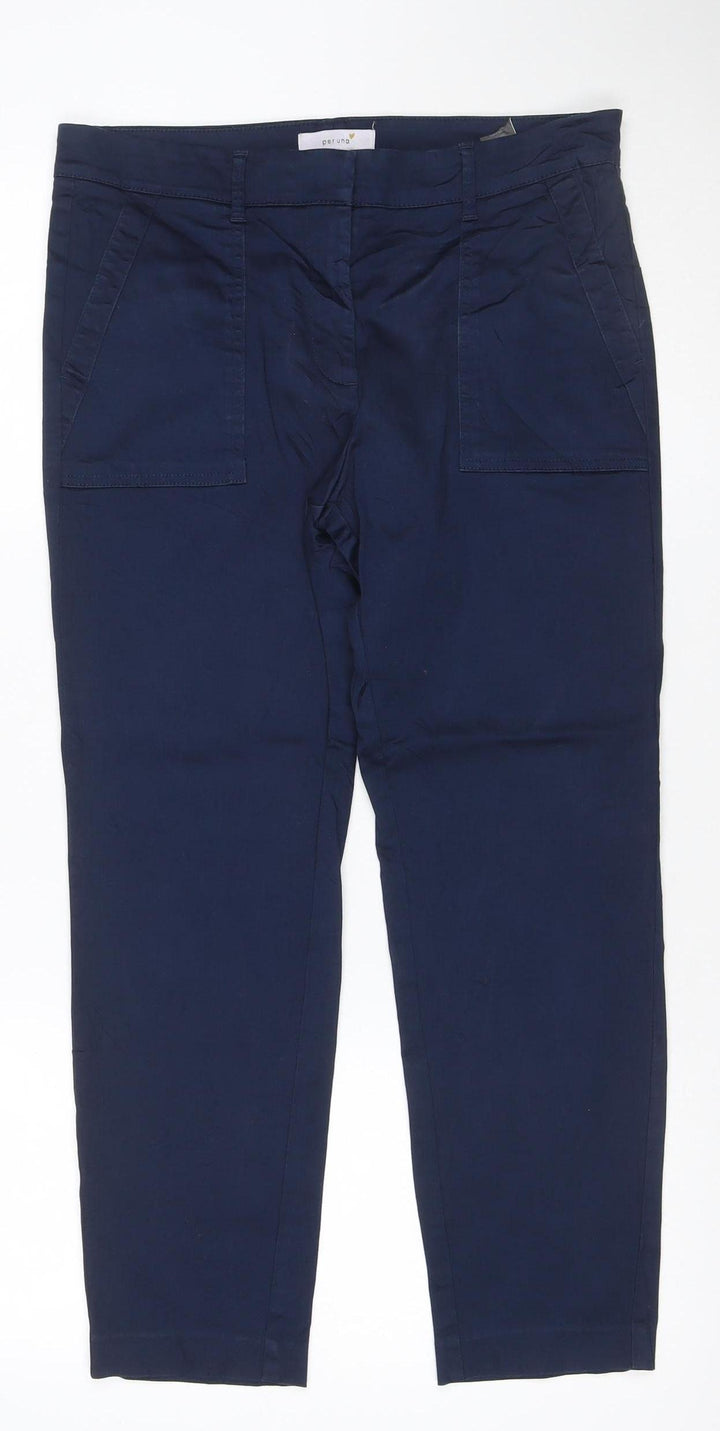 Marks and Spencer Womens Blue Chino Trousers Size 12 Regular Fit