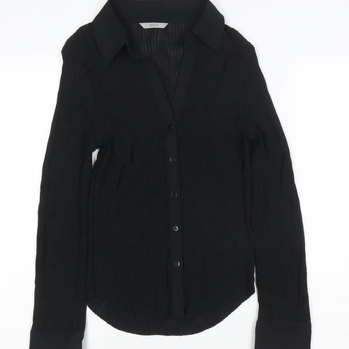Marks and Spencer Women Black Button-Up Long Sleeve Chiffon Shirt Size 16