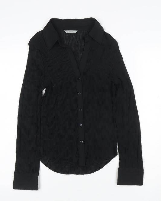 Marks and Spencer Women Black Button-Up Long Sleeve Chiffon Shirt Size 16