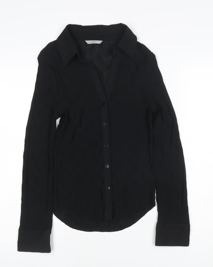 Marks and Spencer Women Black Button-Up Long Sleeve Chiffon Shirt Size 16
