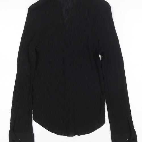 Marks and Spencer Women Black Button-Up Long Sleeve Chiffon Shirt Size 16
