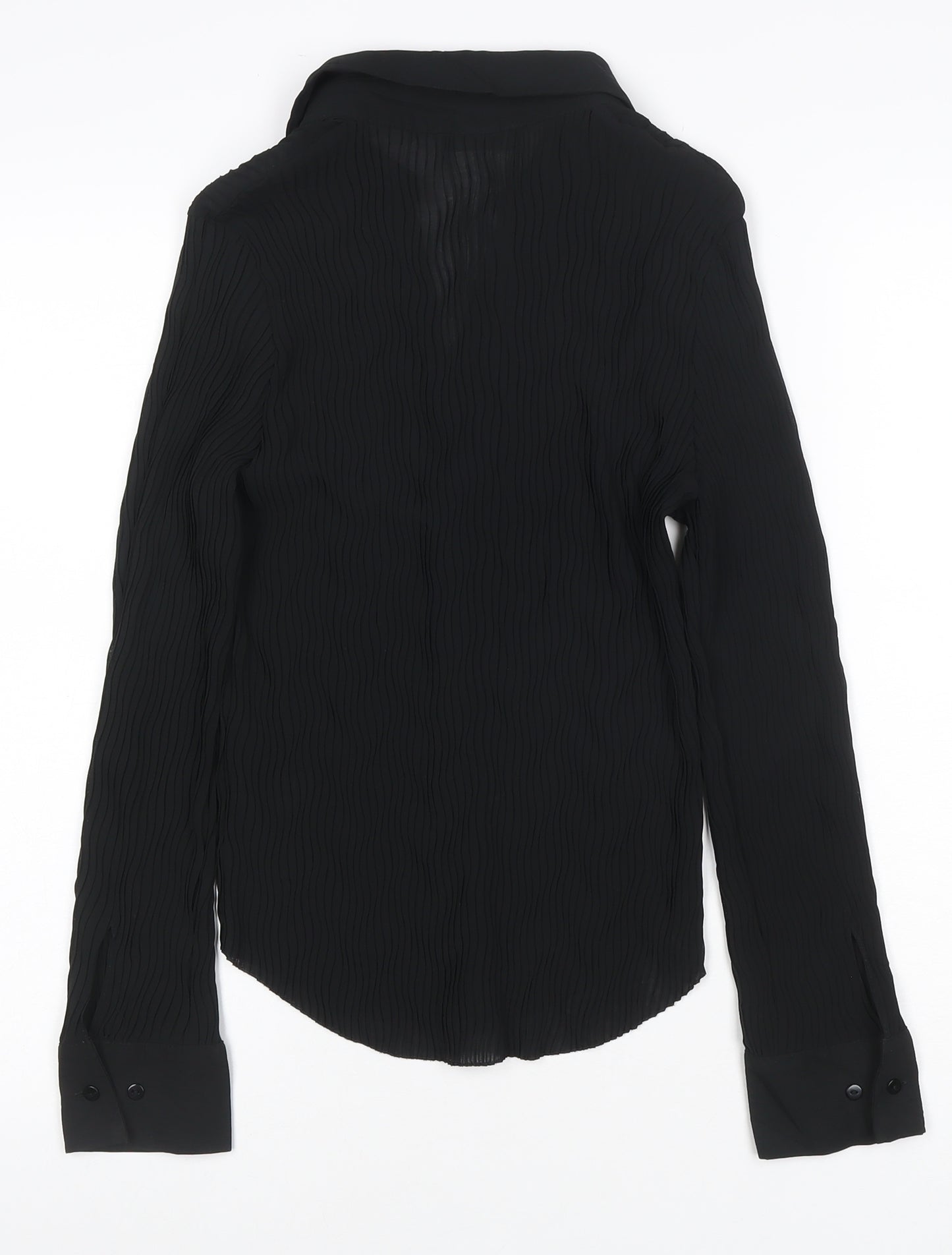 Marks and Spencer Women Black Button-Up Long Sleeve Chiffon Shirt Size 16