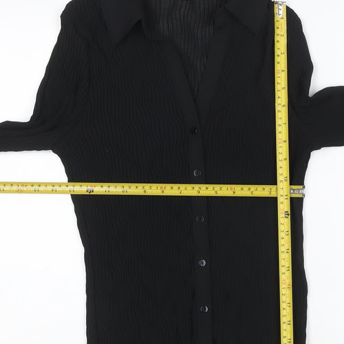 Marks and Spencer Women Black Button-Up Long Sleeve Chiffon Shirt Size 16